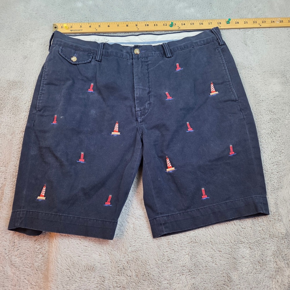 Polo Ralph Lauren Cotton Bedford Chino Shorts Mens 36 Lighthouse Buoy Navy Blue